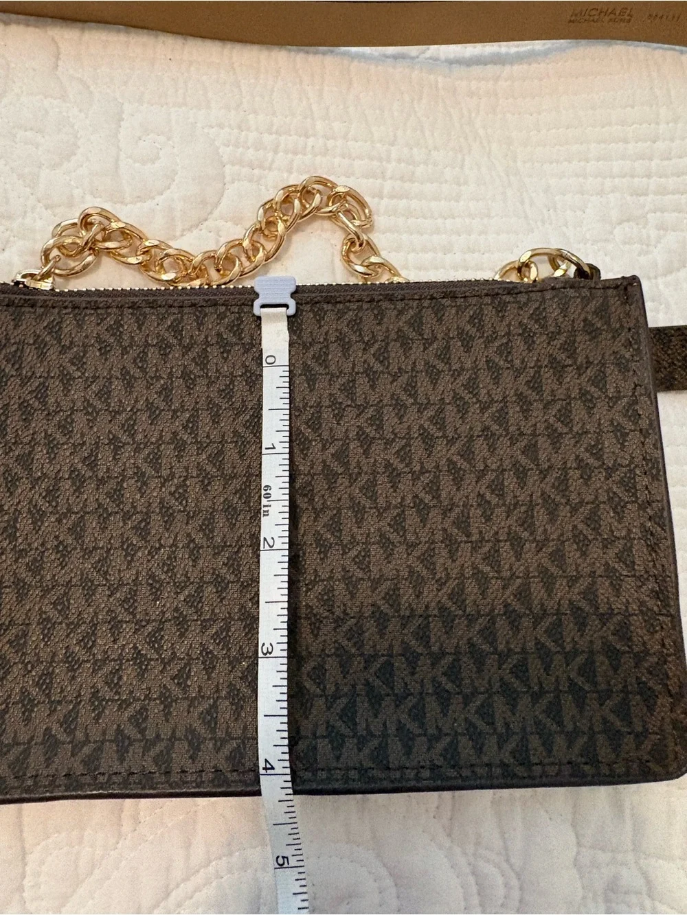 Michael Kors Dark Brown Logo Belt Bag with Gold Chain